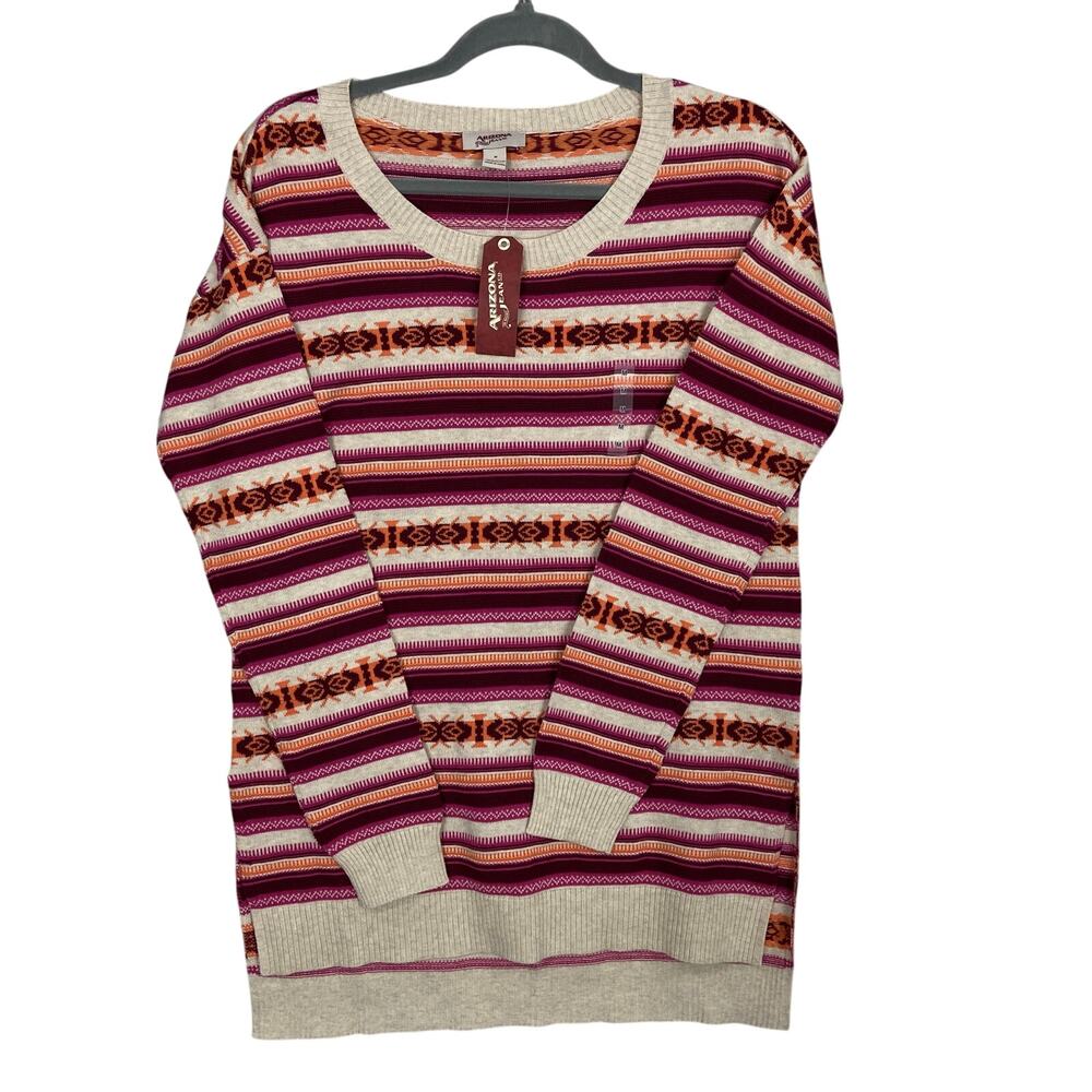 Arizona Original Jeans Stripe Scoop Neck 100% Cotton Sweater Medium